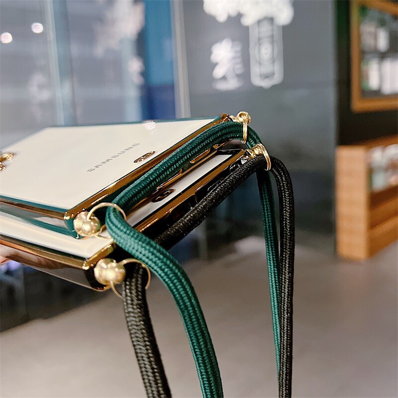 6D Plating Necklace Lanyard Strap Cord Phone Case For Samsung S22 Series - casetiphone