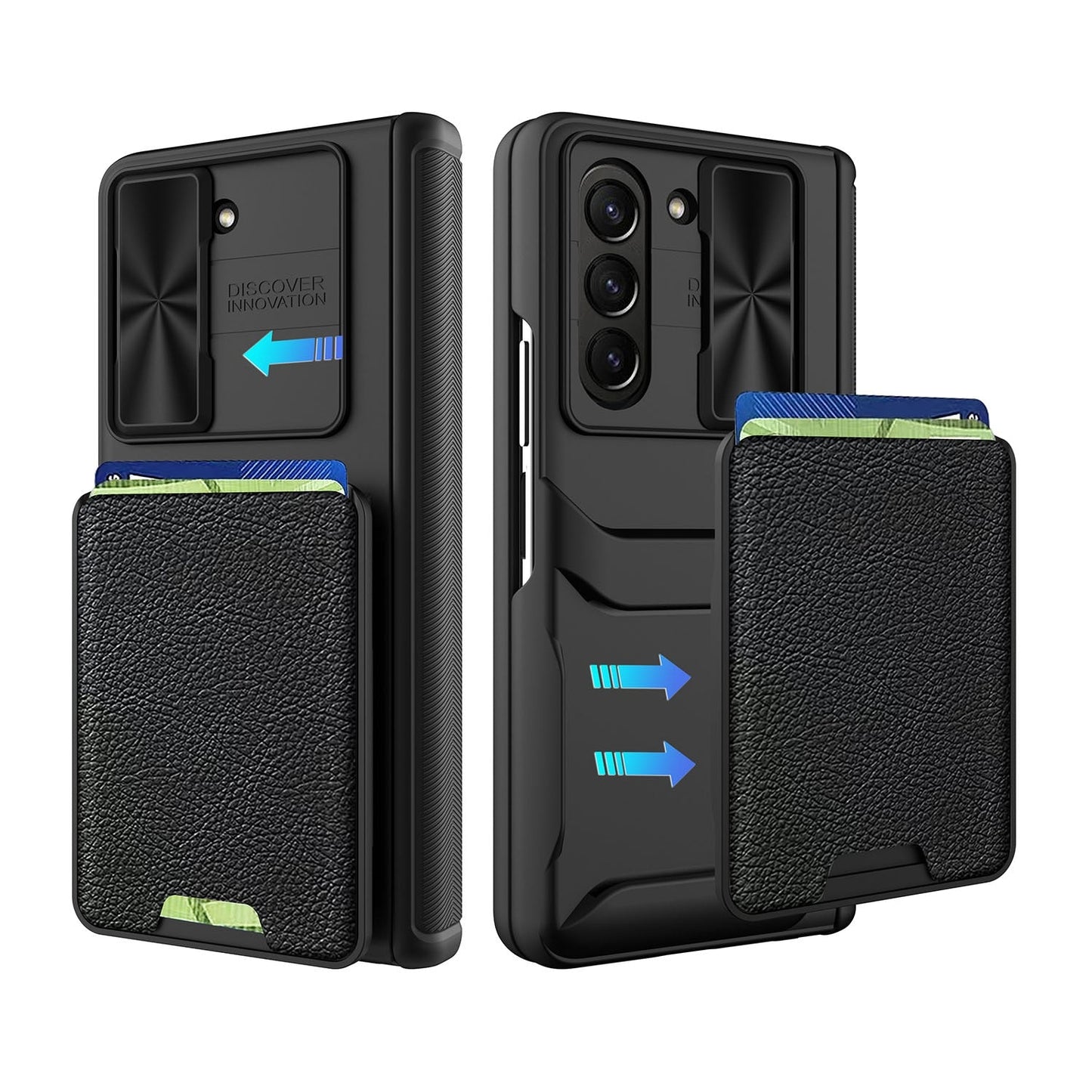 Slide Camera Cover with Leather Wallet For Samsung Galaxy Z Fold 5