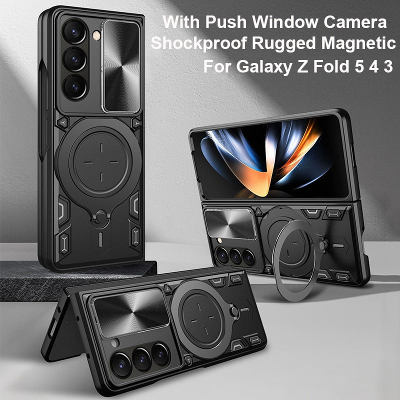 Magnetic Armor Case with Ring & Window Camera Protector For Galaxy Z Fold 5