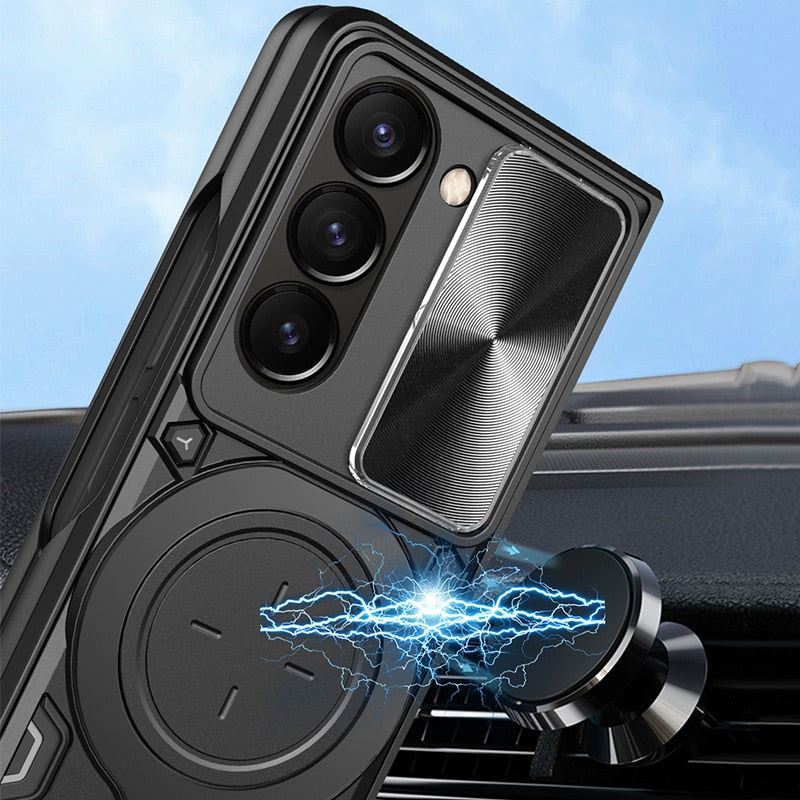 Magnetic Armor Case with Ring & Window Camera Protector For Galaxy Z Fold 5