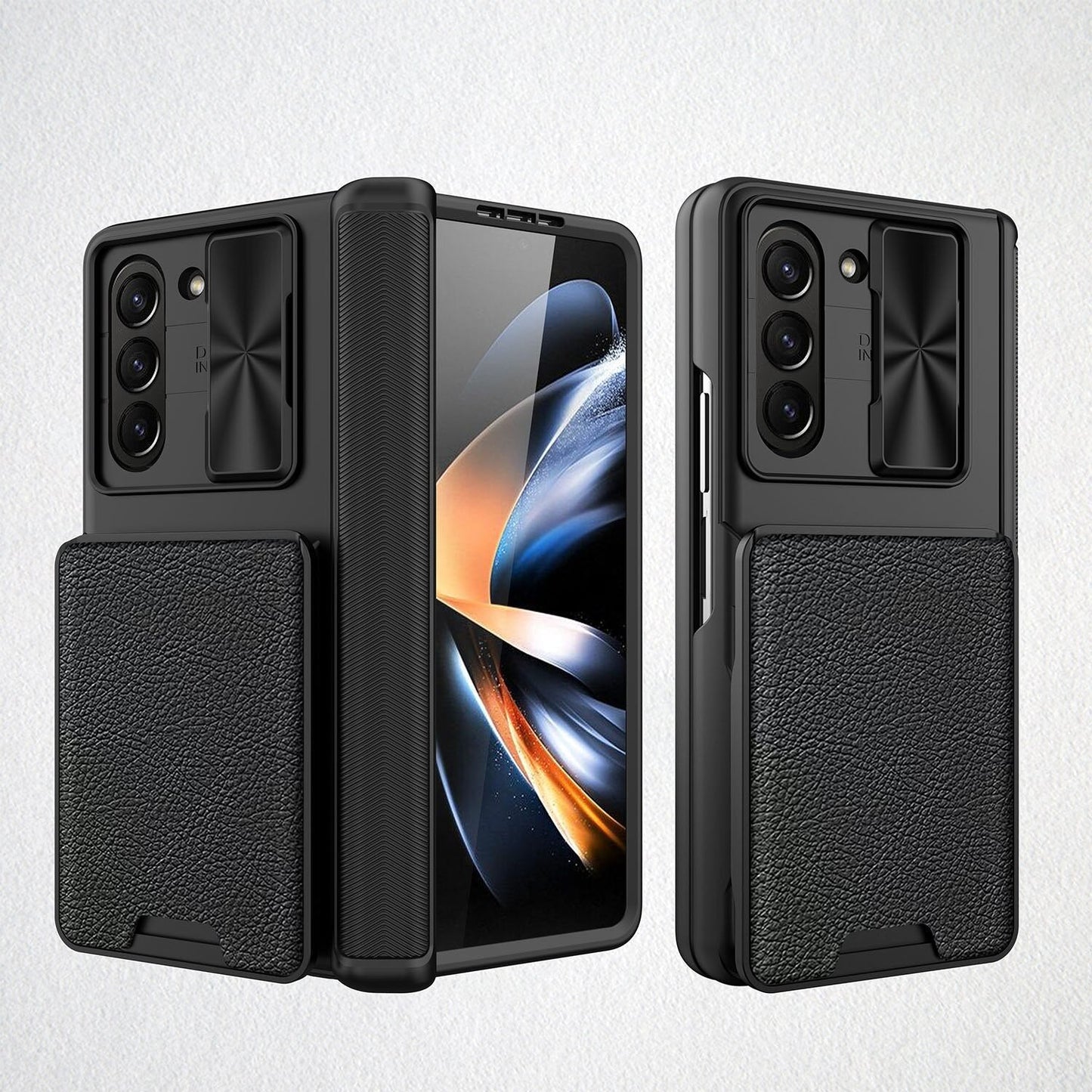 Slide Camera Cover with Leather Wallet For Samsung Galaxy Z Fold 5