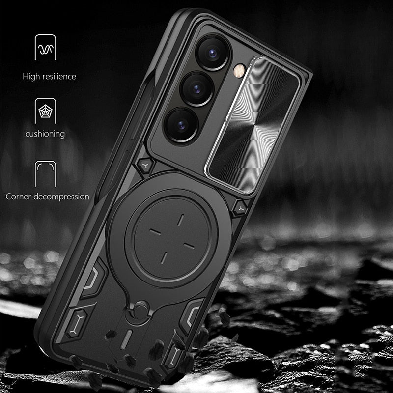 Magnetic Armor Case with Ring & Window Camera Protector For Galaxy Z Fold 5