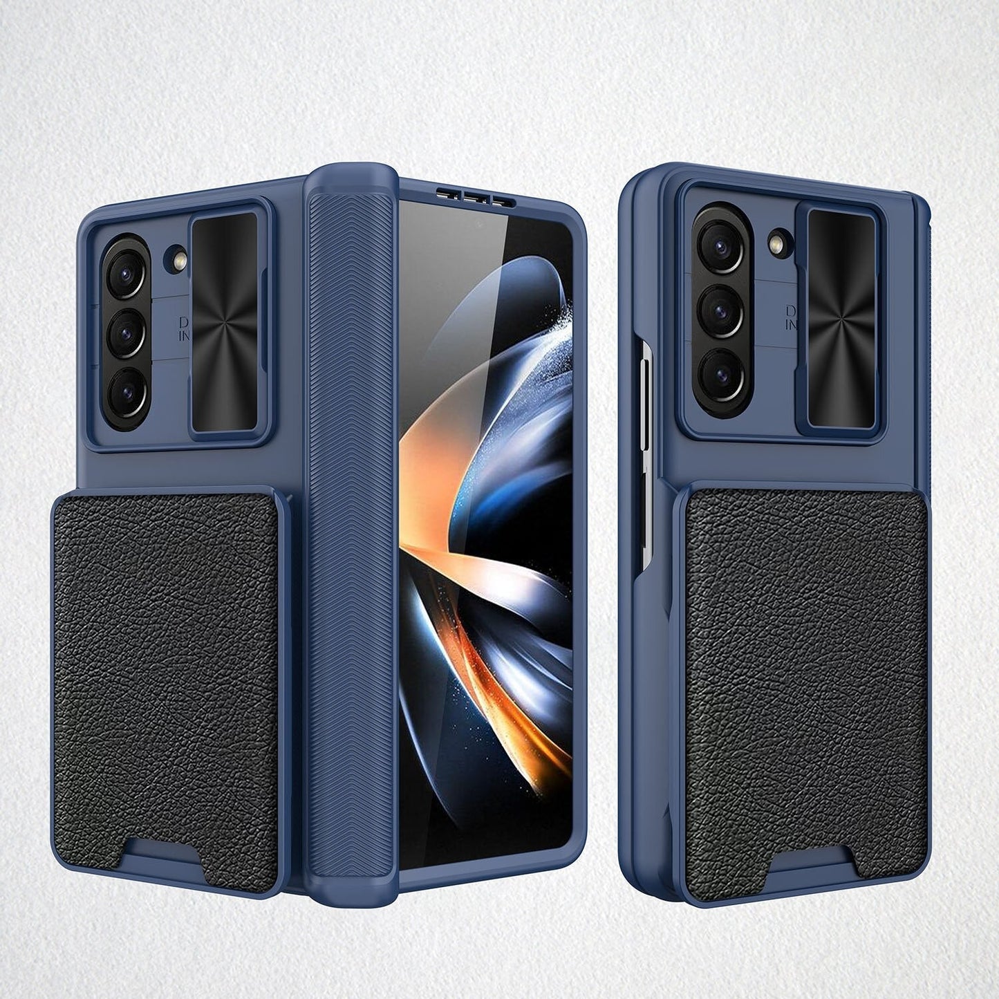 Slide Camera Cover with Leather Wallet For Samsung Galaxy Z Fold 5