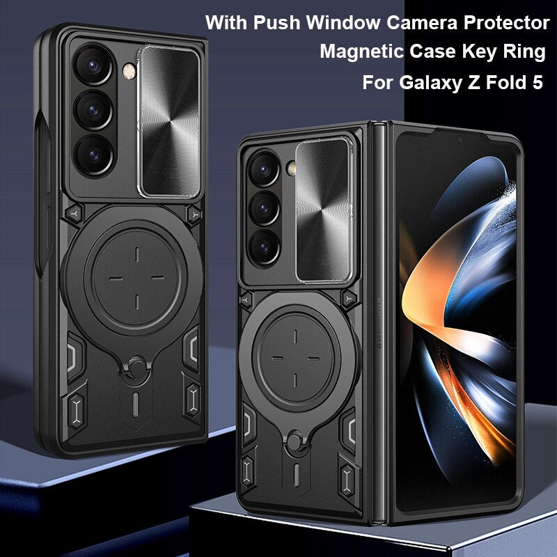 Magnetic Armor Case with Ring & Window Camera Protector For Galaxy Z Fold 5