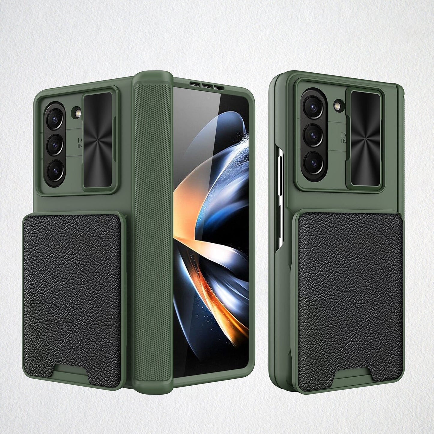 Slide Camera Cover with Leather Wallet For Samsung Galaxy Z Fold 5