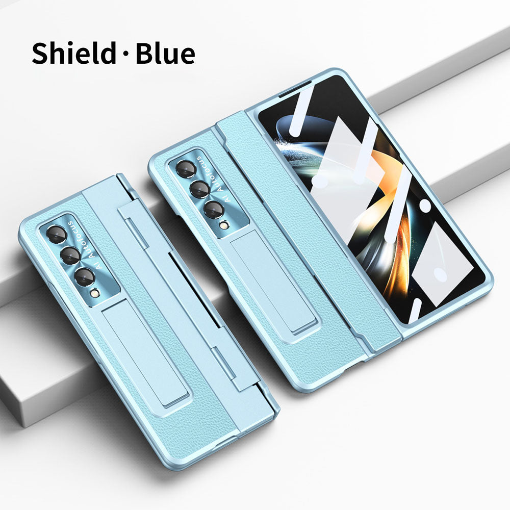 Newest Shield Hinge Plain Leather All-inclusive Drop-Proof Phone Case For Samsung Galaxy Z Fold3 Fold4 5G - casetiphone