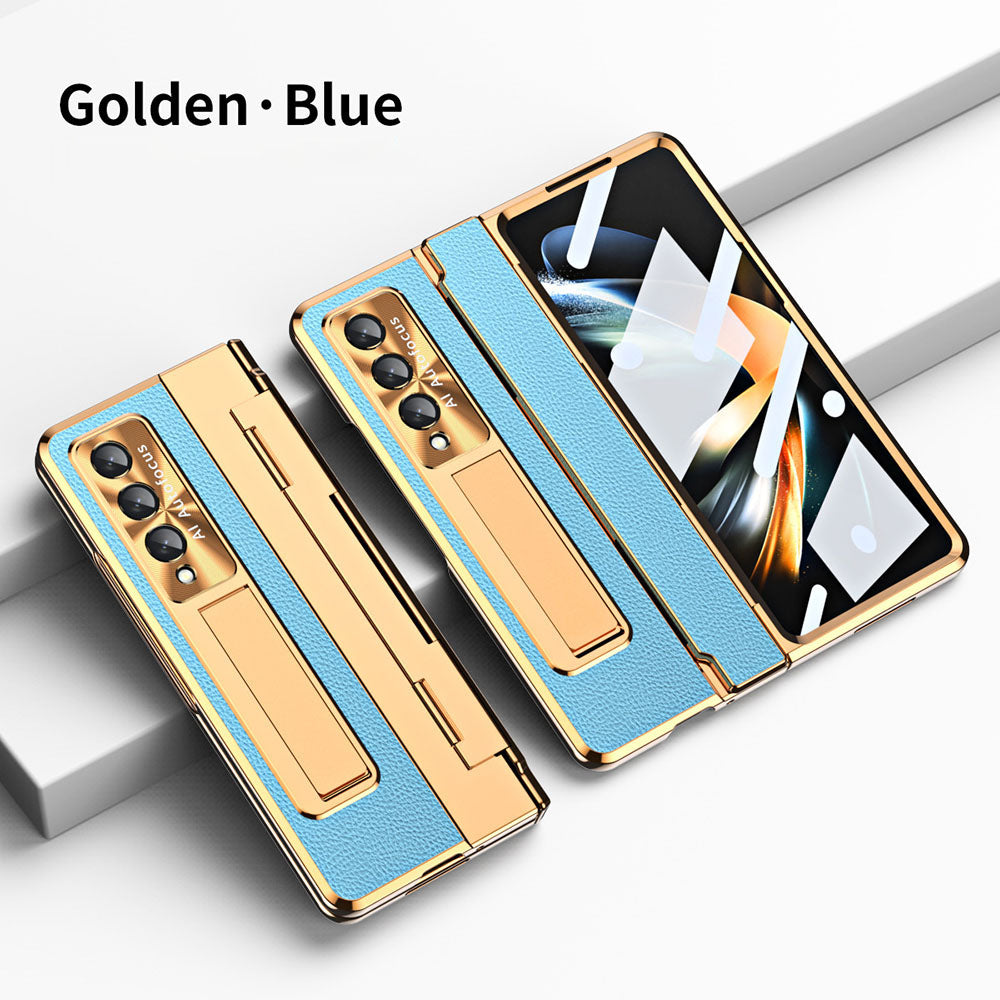 Newest Shield Hinge Plain Leather All-inclusive Drop-Proof Phone Case For Samsung Galaxy Z Fold3 Fold4 5G - casetiphone