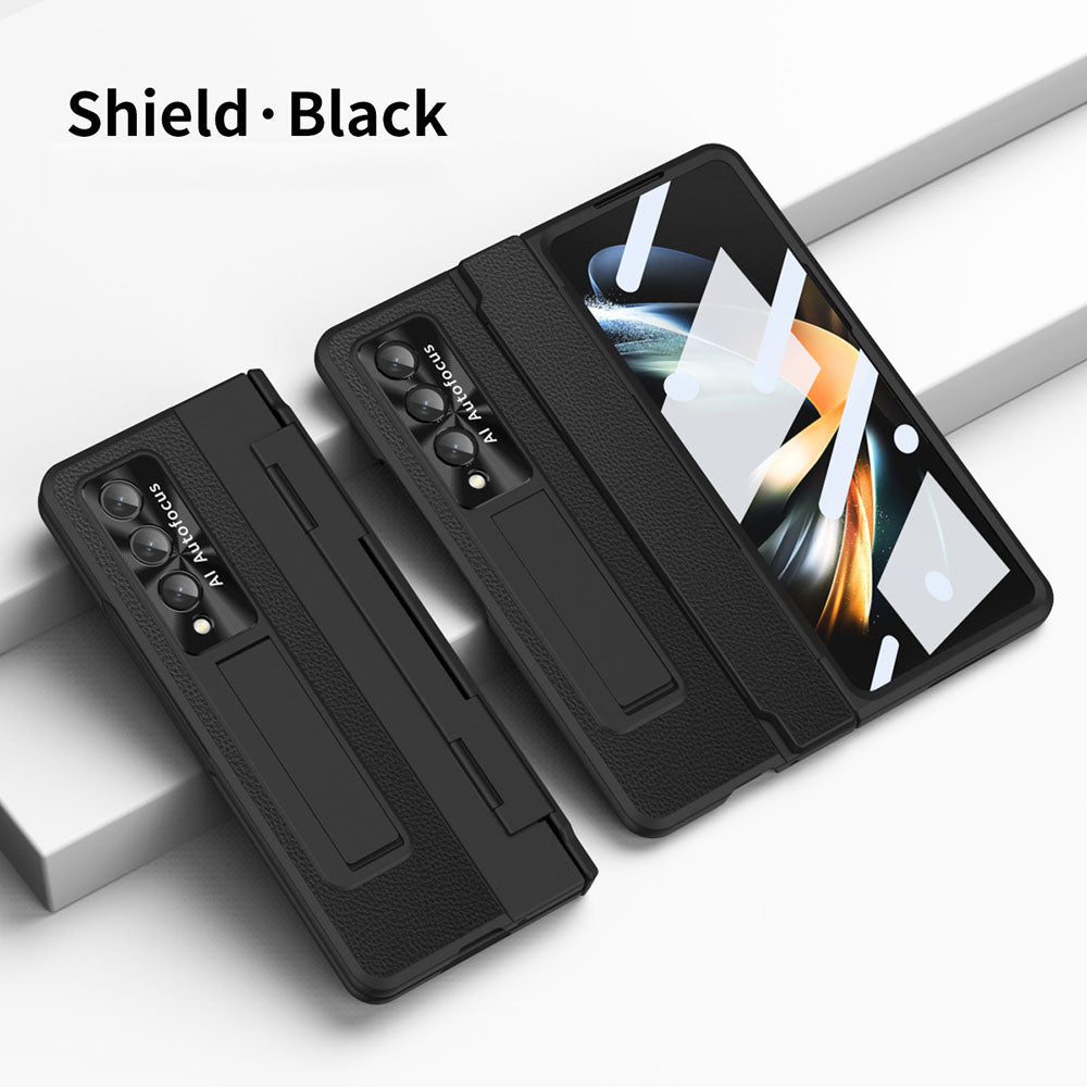 Newest Shield Hinge Plain Leather All-inclusive Drop-Proof Phone Case For Samsung Galaxy Z Fold3 Fold4 5G - casetiphone