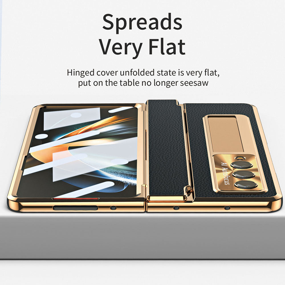 Newest Shield Hinge Plain Leather All-inclusive Drop-Proof Phone Case For Samsung Galaxy Z Fold3 Fold4 5G - casetiphone
