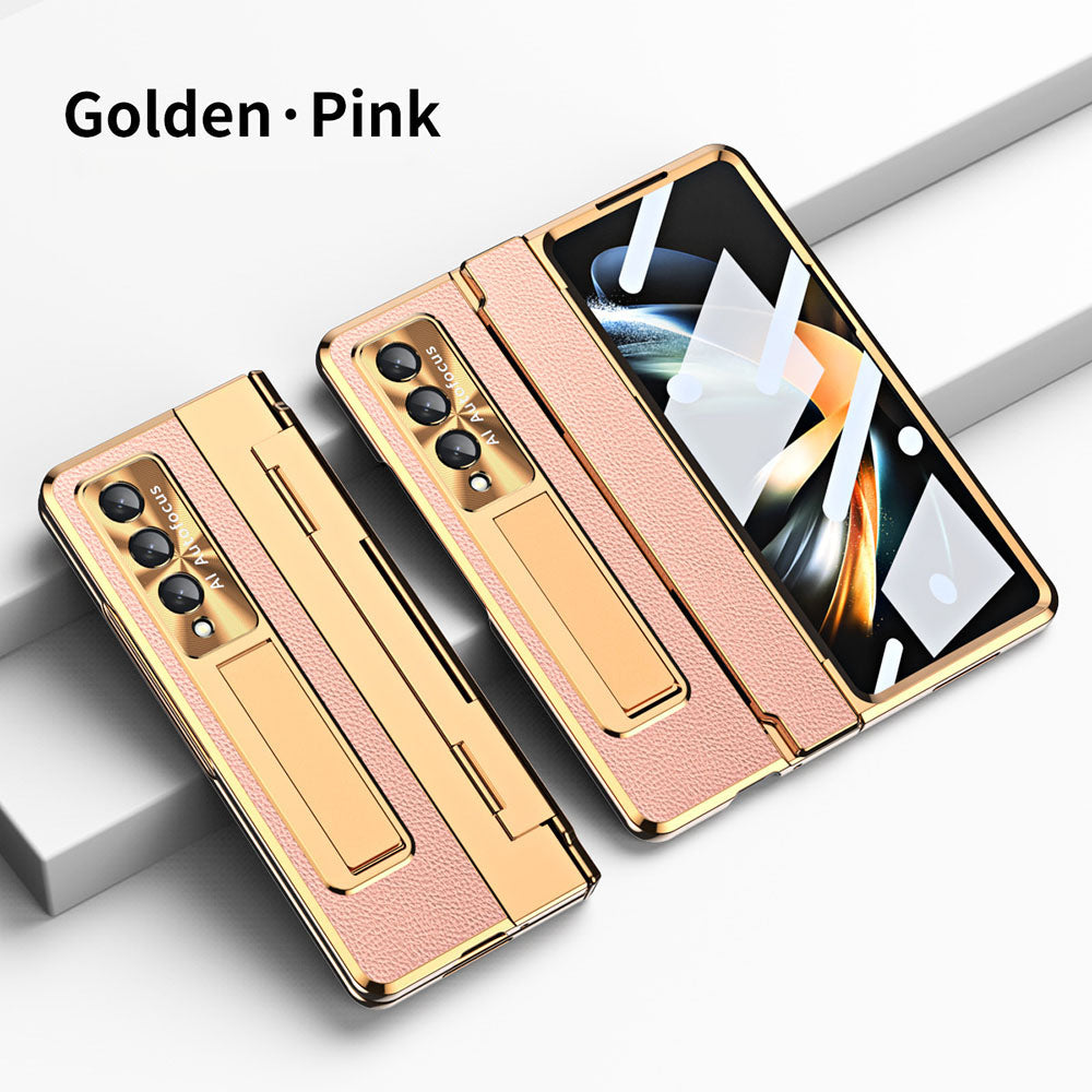 Newest Shield Hinge Plain Leather All-inclusive Drop-Proof Phone Case For Samsung Galaxy Z Fold3 Fold4 5G - casetiphone