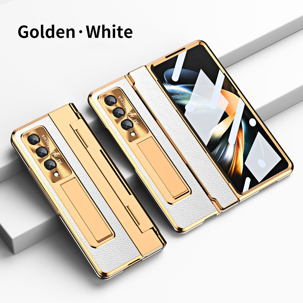 Newest Shield Hinge Plain Leather All-inclusive Drop-Proof Phone Case For Samsung Galaxy Z Fold3 Fold4 5G - casetiphone