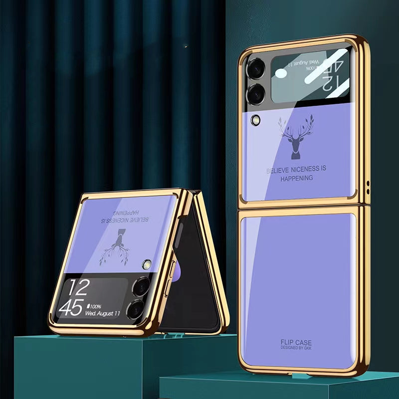 Luxury Deer Pattern Electroplating Tempered Glass Case For Samsung Z Flip 3 5G - casetiphone