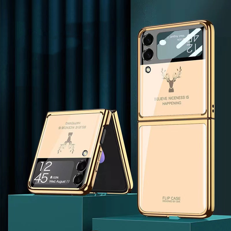 Luxury Deer Pattern Electroplating Tempered Glass Case For Samsung Z Flip 3 5G - casetiphone