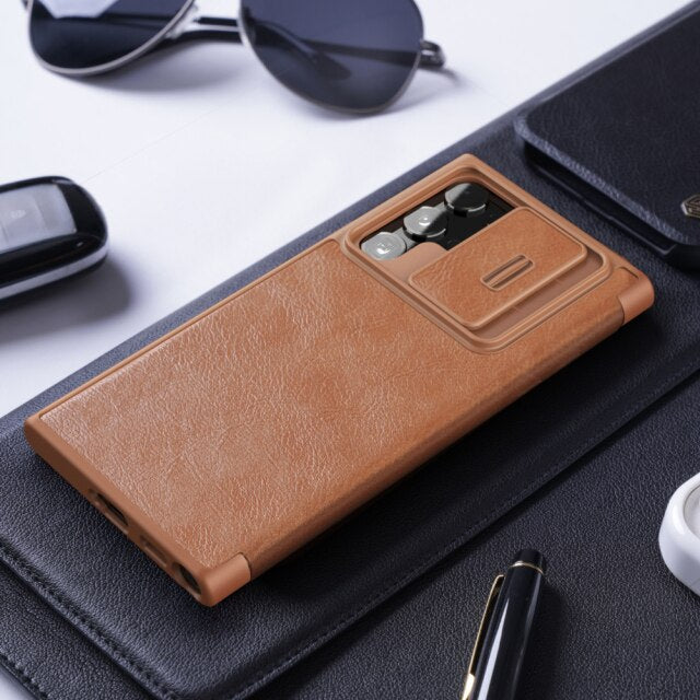 Luxury Camera Protection Flip Leather Case For Samsung Galaxy S22 Series - casetiphone