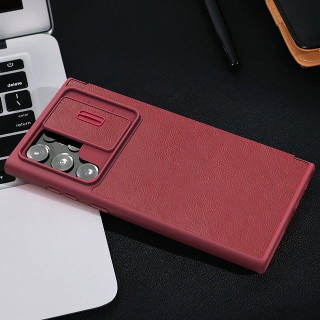 Luxury Camera Protection Flip Leather Case For Samsung Galaxy S22 Series - casetiphone