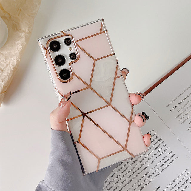 Electroplated Line Glitter Marble Case For Samsung S22 Series - casetiphone