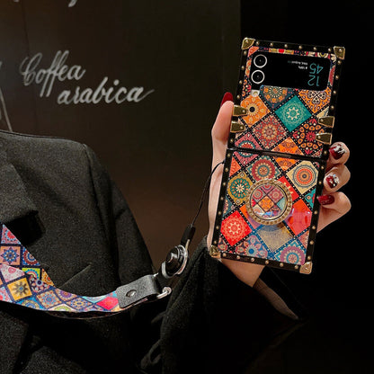 Retro Boho Style Ring Case With Lanyard for Samsung Galaxy Z Flip3 Flip4 5G - casetiphone