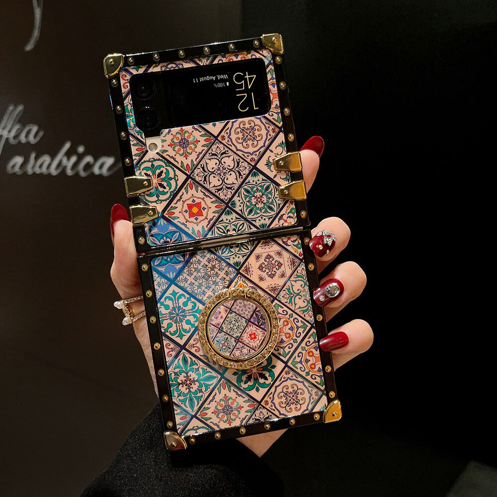 Retro Boho Style Ring Case With Lanyard for Samsung Galaxy Z Flip3 Flip4 5G - casetiphone