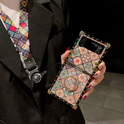 Retro Boho Style Ring Case With Lanyard for Samsung Galaxy Z Flip3 Flip4 5G - casetiphone