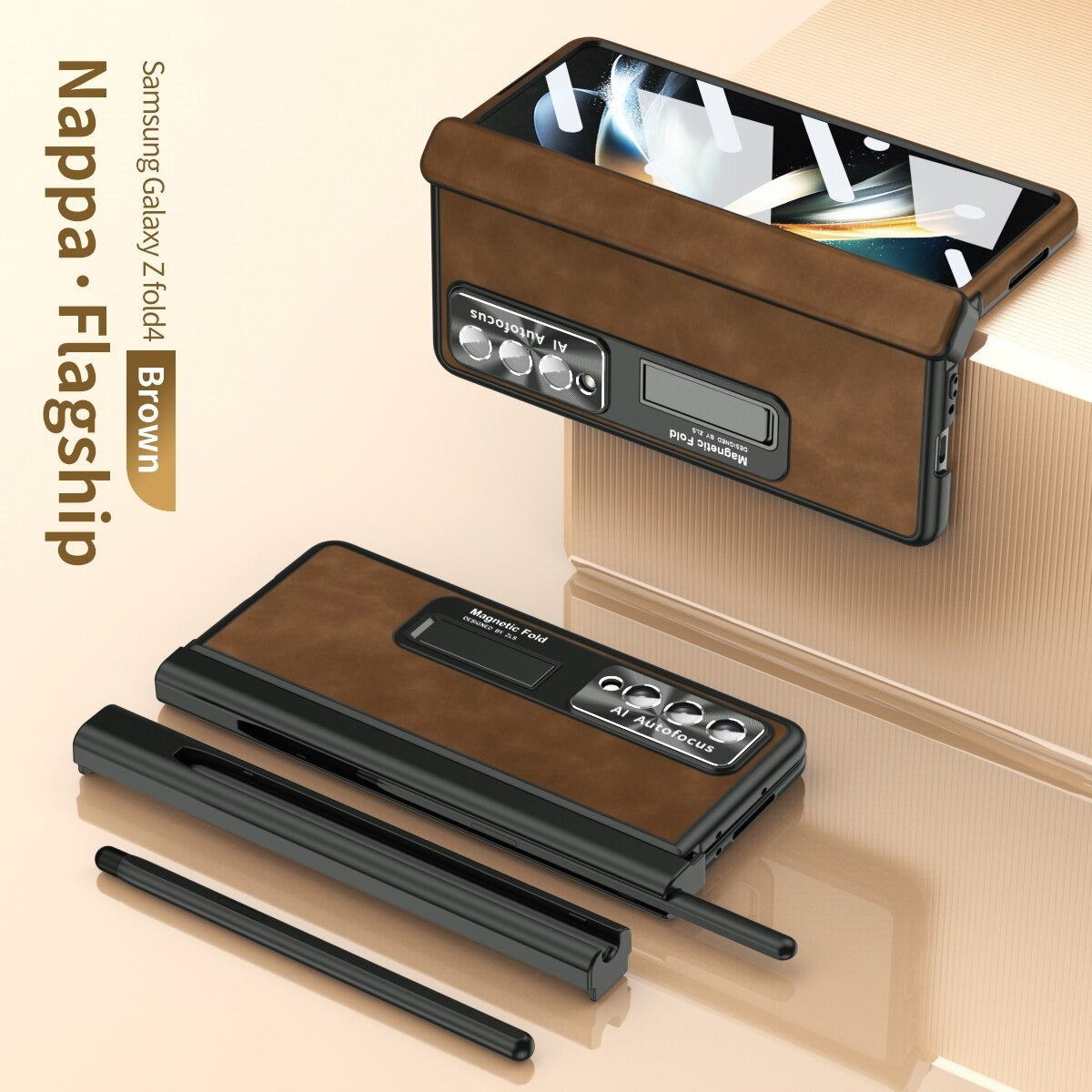 Luxury 2 Hinge Plating Leather Hiding Bracket Case - casetiphone