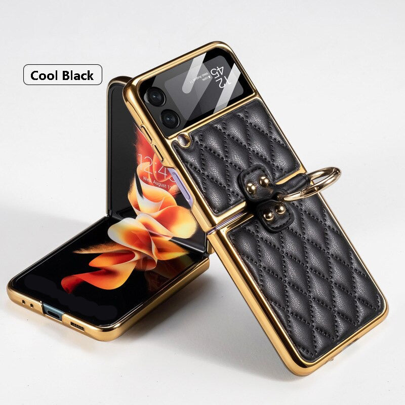 Luxury Leather Electroplating Diamond Protective Case For Galaxy Z Flip 3 & Z Flip 4 - casetiphone