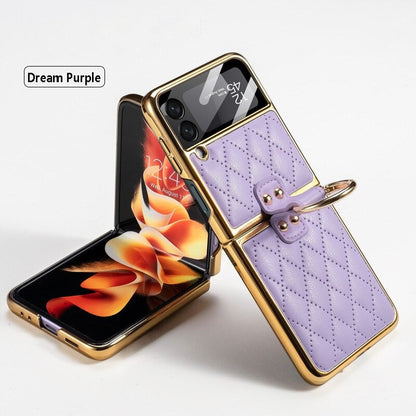 Luxury Leather Electroplating Diamond Protective Case For Galaxy Z Flip 3 & Z Flip 4 - casetiphone