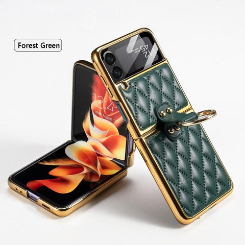 Luxury Leather Electroplating Diamond Protective Case For Galaxy Z Flip 3 & Z Flip 4 - casetiphone