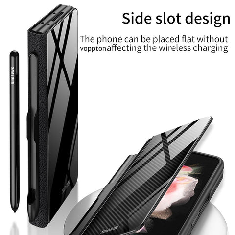 Luxury Leather & Tempered Glass Flip Stand Case For Galaxy Z Fold - casetiphone