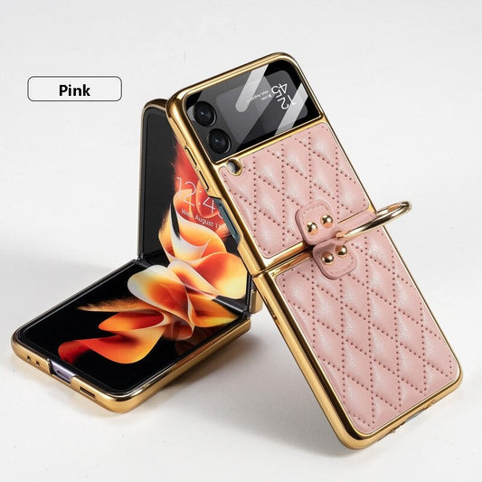 Luxury Leather Electroplating Diamond Protective Case For Galaxy Z Flip 3 & Z Flip 4 - casetiphone