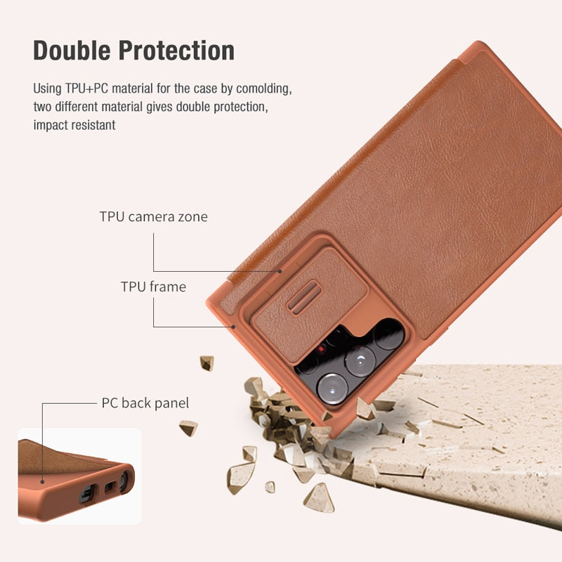 Ultra Leather Flip Cover Slide Camera Lens Protection Case For Galaxy S23 Ultra - casetiphone
