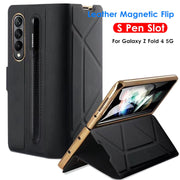 Leather Flip Stand S Pen Holder Slot Case For Samsung Galaxy Z Fold 4 - casetiphone