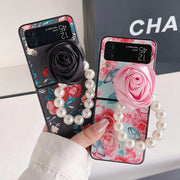 Elegant Leather Rose case with Pearl Bracelet For Samsung Galaxy Z Flip 4 - casetiphone
