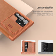 Ultra Leather Flip Cover Slide Camera Lens Protection Case For Galaxy S23 Ultra - casetiphone