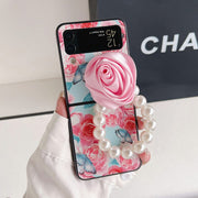Elegant Leather Rose case with Pearl Bracelet For Samsung Galaxy Z Flip 4 - casetiphone