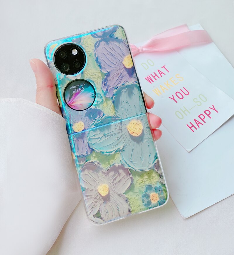 Fashion Oil Painting Flower Folding Phone Case For Huawei P50 Pocket - casetiphone