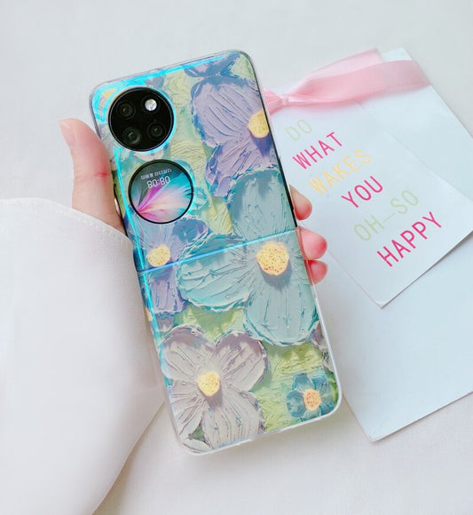 Fashion Oil Painting Flower Folding Phone Case For Huawei P50 Pocket - casetiphone