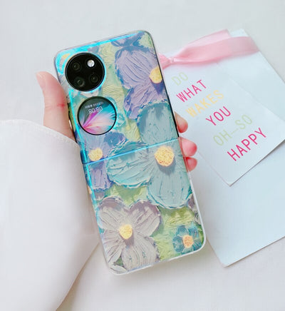 Fashion Oil Painting Flower Folding Phone Case For Huawei P50 Pocket - casetiphone