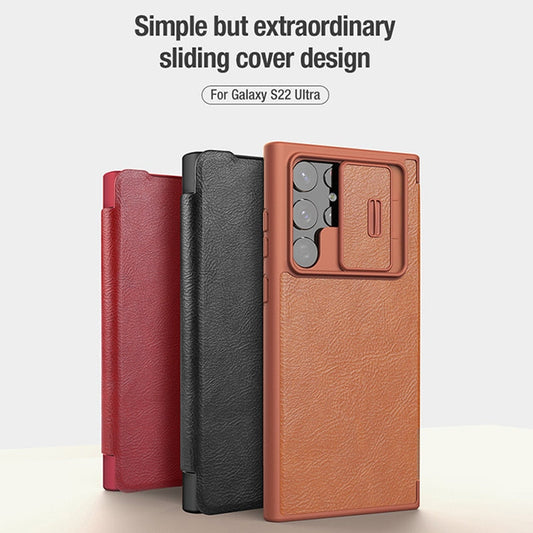 Ultra Leather Flip Cover Slide Camera Lens Protection Case For Galaxy S23 Ultra - casetiphone