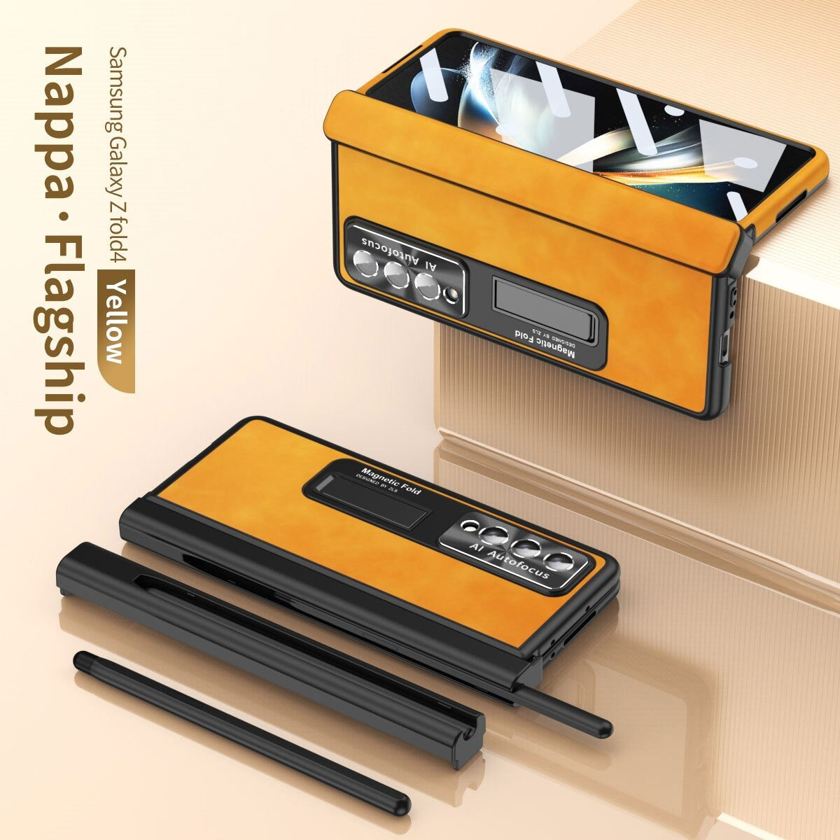Luxury 2 Hinge Plating Leather Hiding Bracket Case - casetiphone