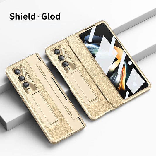 Newest Shield Hinge Plain Leather All-inclusive Drop-Proof Phone Case For Samsung Galaxy Z Fold3 Fold4 5G - casetiphone