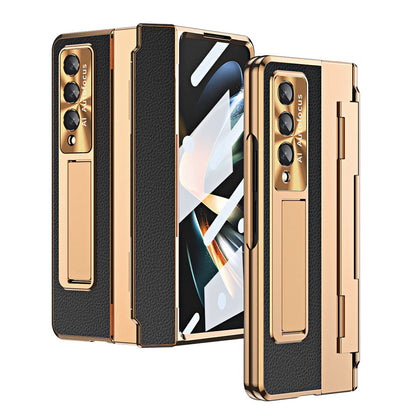 Newest Shield Hinge Plain Leather All-inclusive Drop-Proof Phone Case For Samsung Galaxy Z Fold3 Fold4 5G - casetiphone