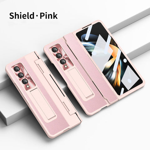 Newest Shield Hinge Plain Leather All-inclusive Drop-Proof Phone Case For Samsung Galaxy Z Fold3 Fold4 5G - casetiphone