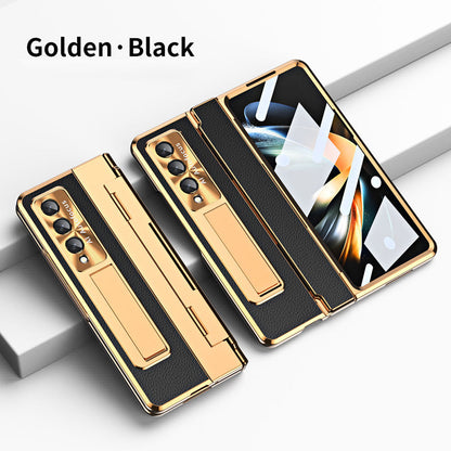 Newest Shield Hinge Plain Leather All-inclusive Drop-Proof Phone Case For Samsung Galaxy Z Fold3 Fold4 5G - casetiphone
