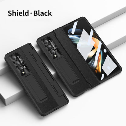 Newest Shield Hinge Plain Leather All-inclusive Drop-Proof Phone Case For Samsung Galaxy Z Fold3 Fold4 5G - casetiphone