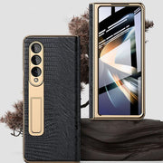 Handmade Leather Crocodile Pattern Phone Case With Back Screen Protector For Samsung Galaxy Z Fold4 5G