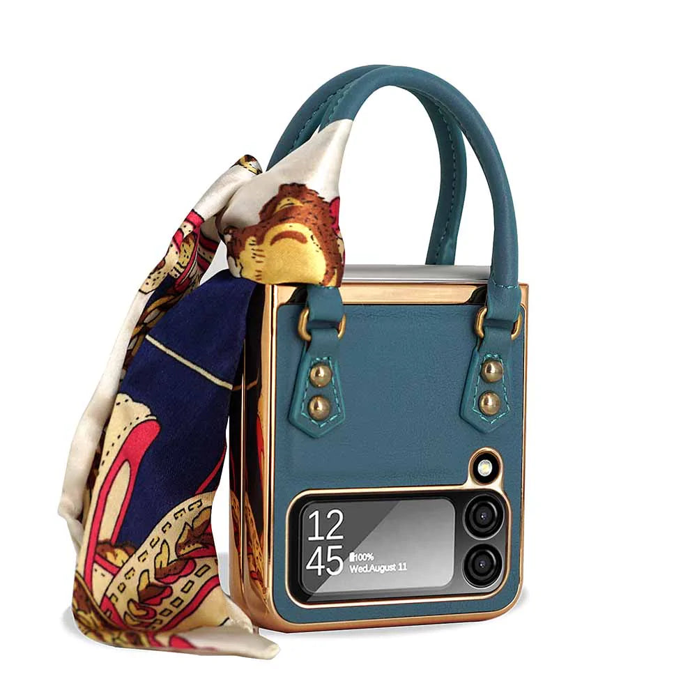 Newest Color Handbag Fashion Silk Scarf Galaxy Z Flip3 Flip4 Phone Case - casetiphone