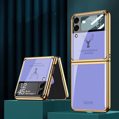 Luxury Deer Pattern Electroplating Tempered Glass Case For Samsung Z Flip 3 5G - casetiphone